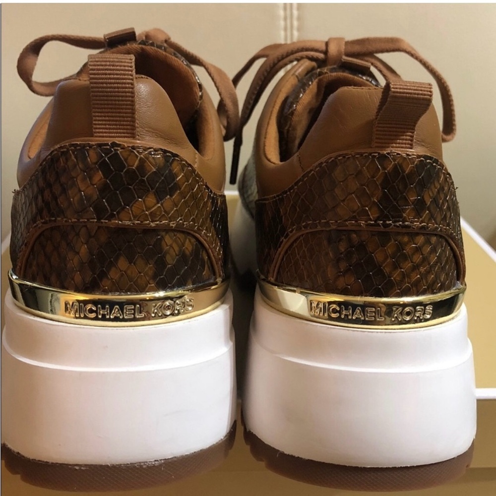 Michael Kors Brown Snake Print Leather Sneakers - Picture 4 of 6